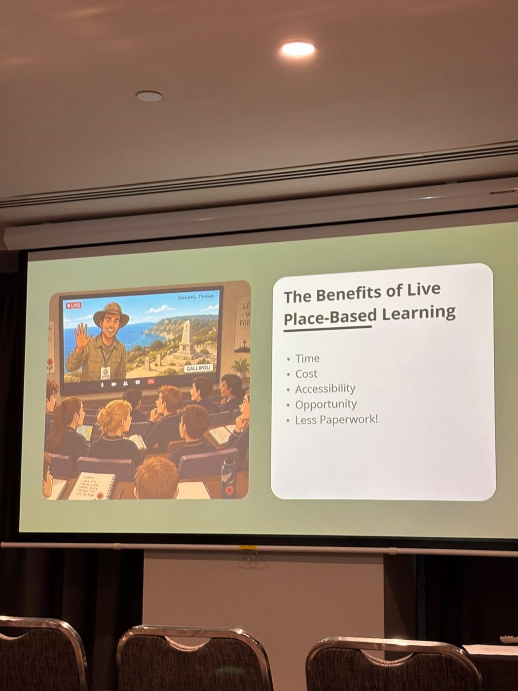 Tegan and Aleksandra presenting on the benefits of live place-based learning at the HTAV Annual Conference